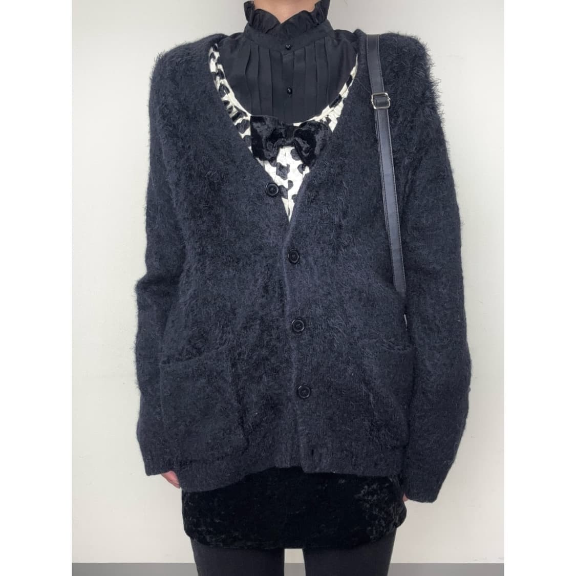 빈티지 블랙 퍼 가디건 상품이미지1