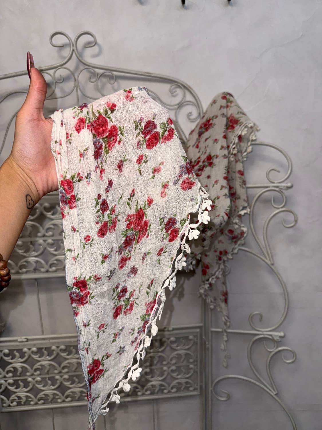 White bohemian floral rose lace scarf 상품이미지4