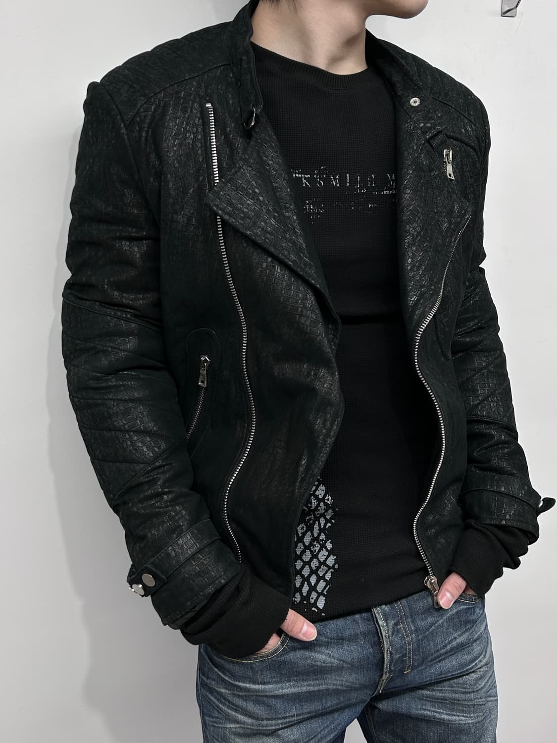 발망 스타일/퀼티드 파이톤 바이커 자켓 상품이미지4
