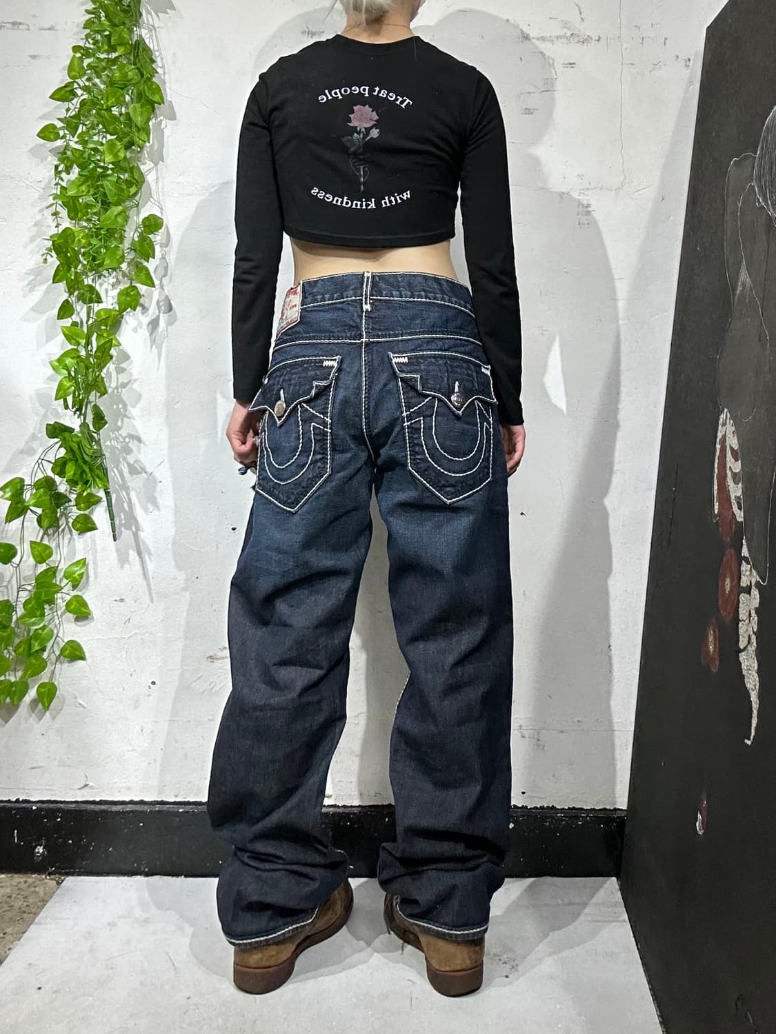 트루 릴리전 리키 자이언트 빅 T 자수 빅로고 와이드 데님 팬츠 청바지 상품이미지1