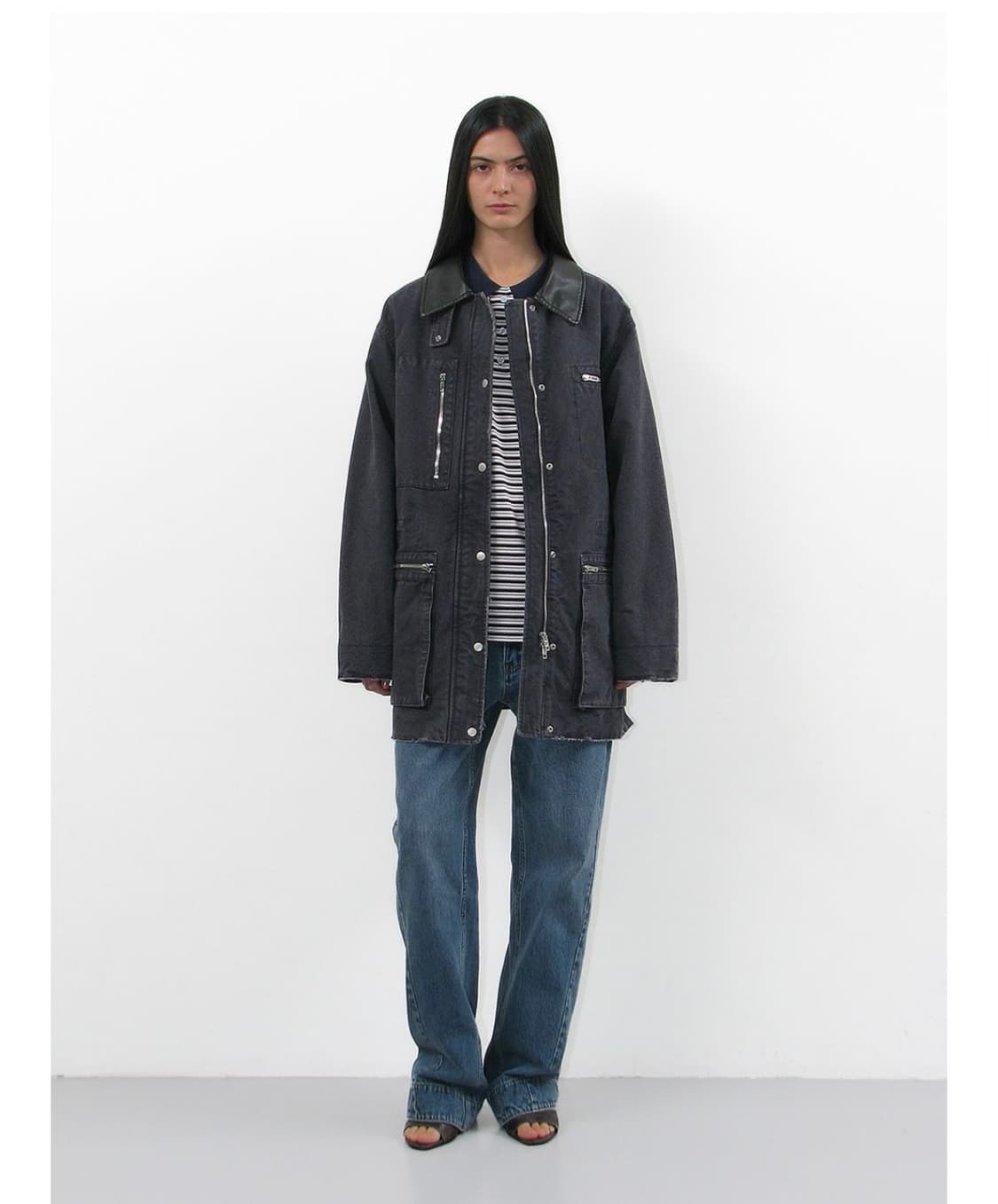 파르티멘토 우먼 워시드 데미지 코어 코트 차콜  상품이미지1