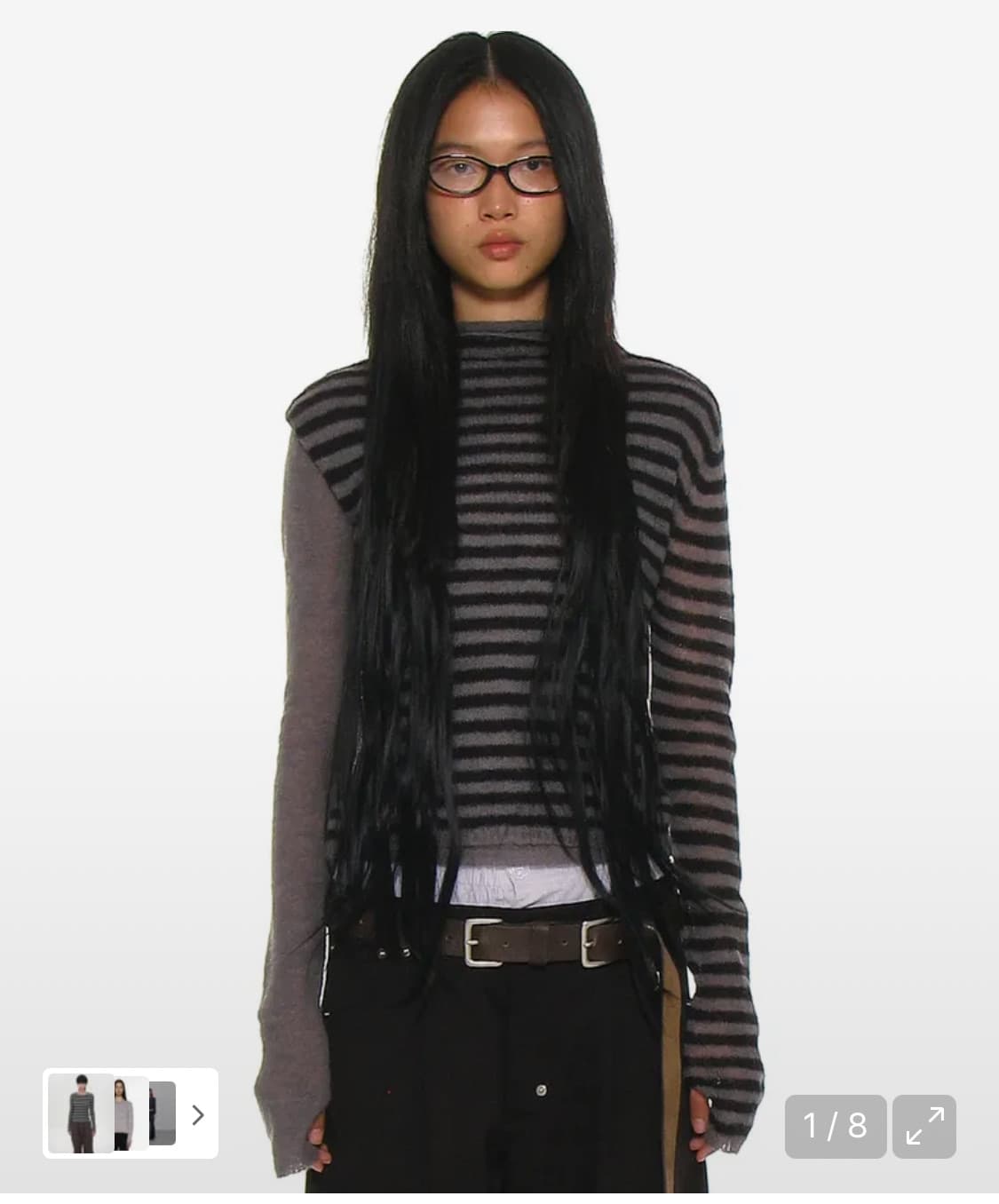 파르티멘토우먼 더블 레이어드 모크넥 니트 탑_블랙 스트라이프 상품이미지1