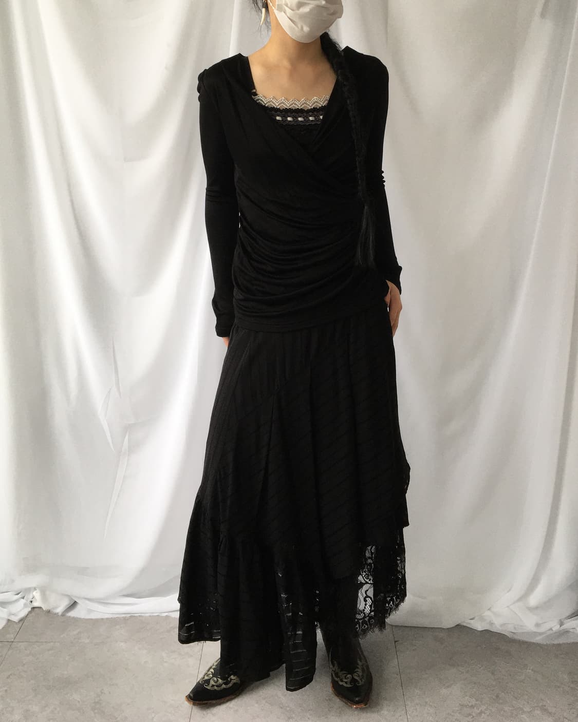Lace layered stripe pattern unbalanced l 상품이미지6