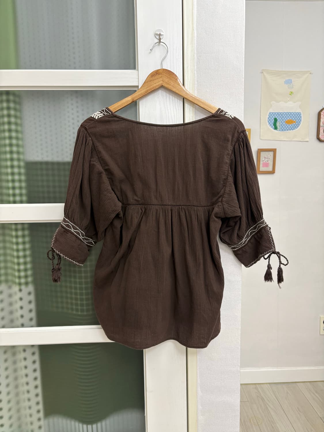 브라운 자수 블라우스 상품이미지6