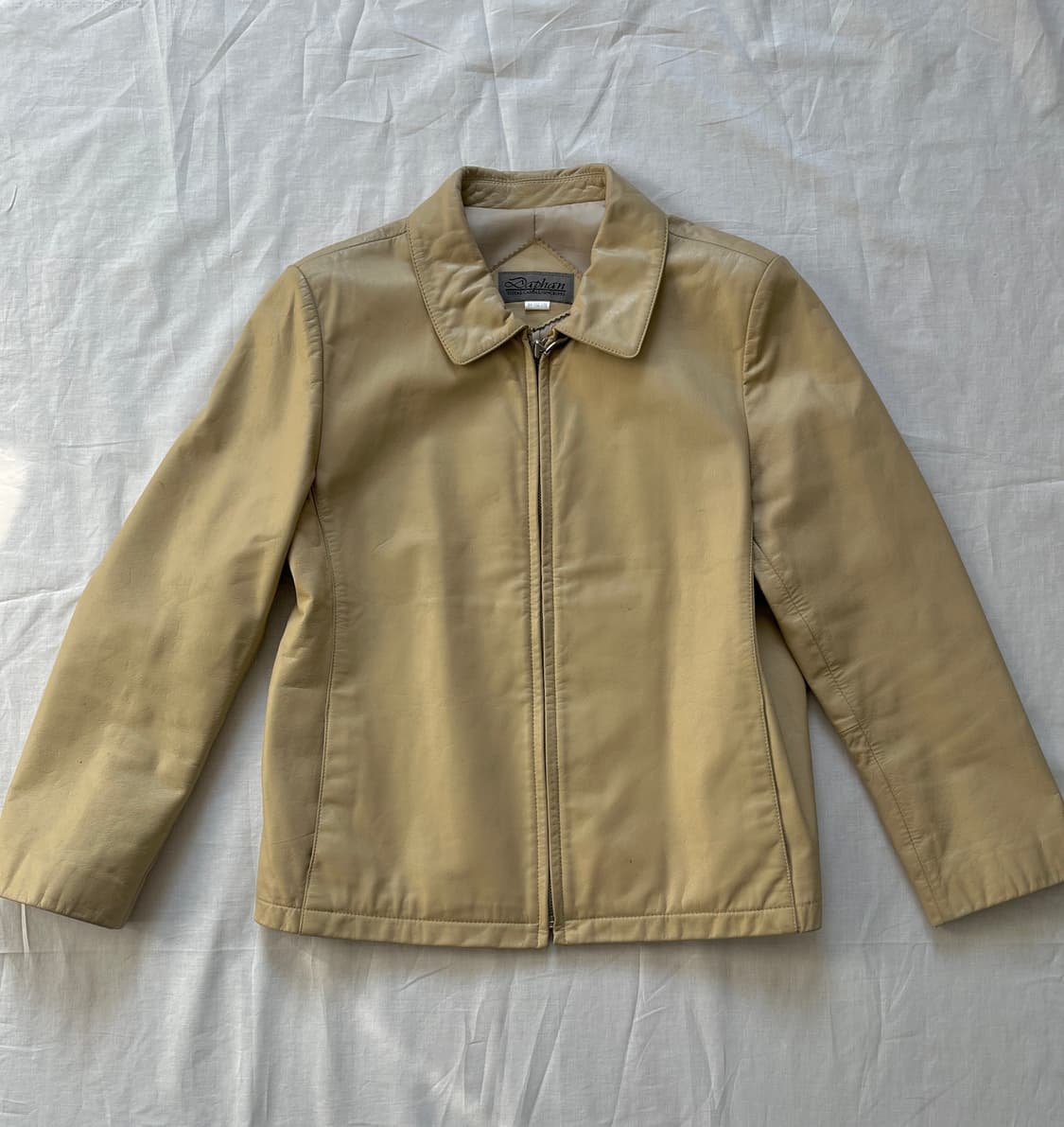 Beige Zip Leather Jacket 상품이미지1