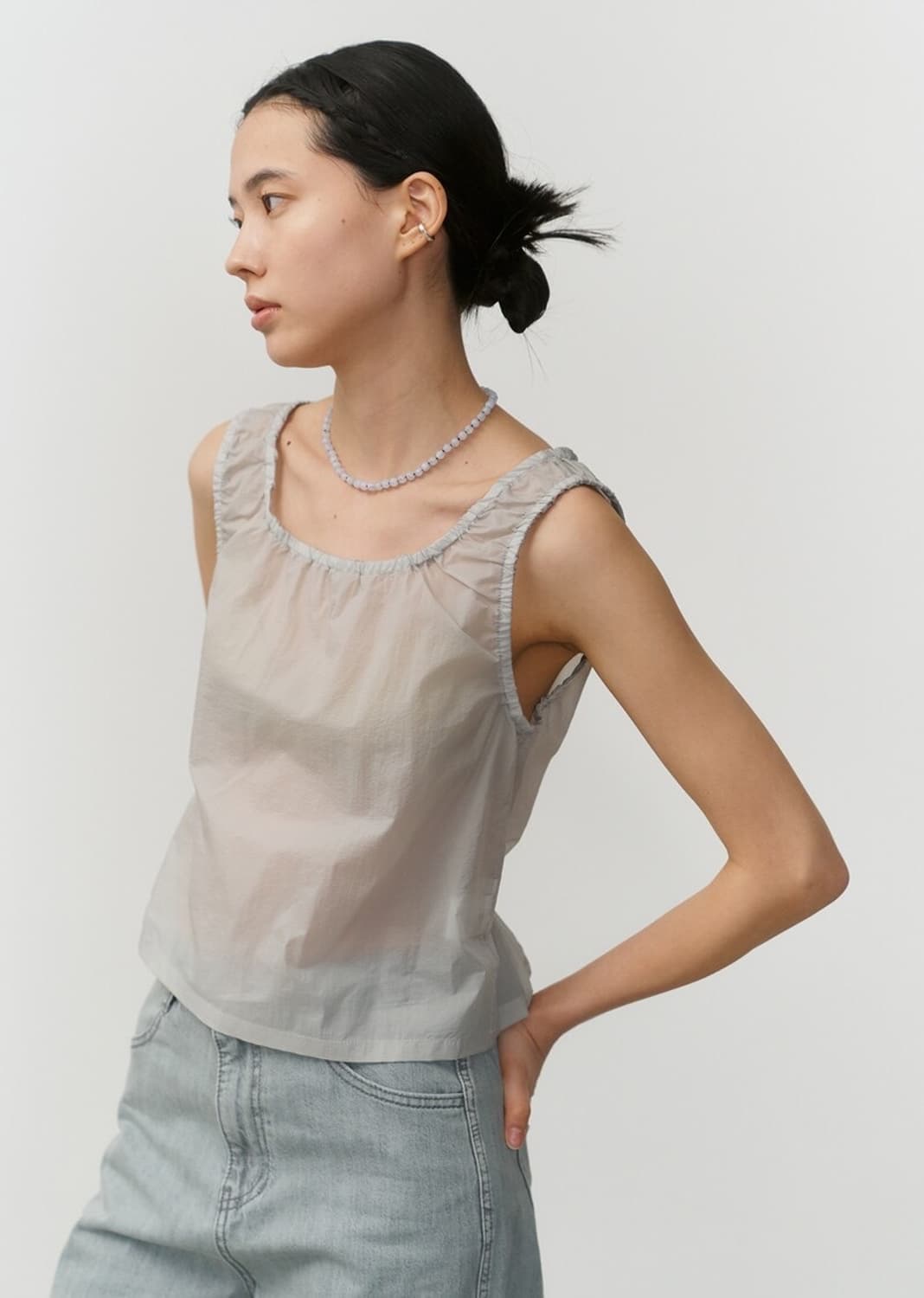 아모멘토 amomento 스트링 스퀘어 넥 탑 그레이 상품이미지1