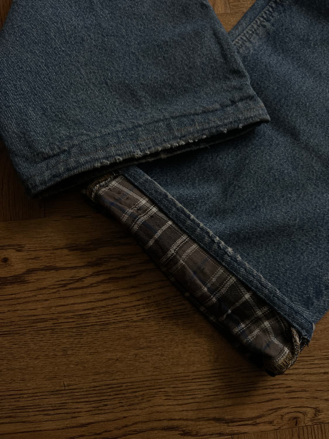 [36]칼하트 USA 빈티지 워싱 체크 라이닝 워크 데님 팬츠 상품이미지5