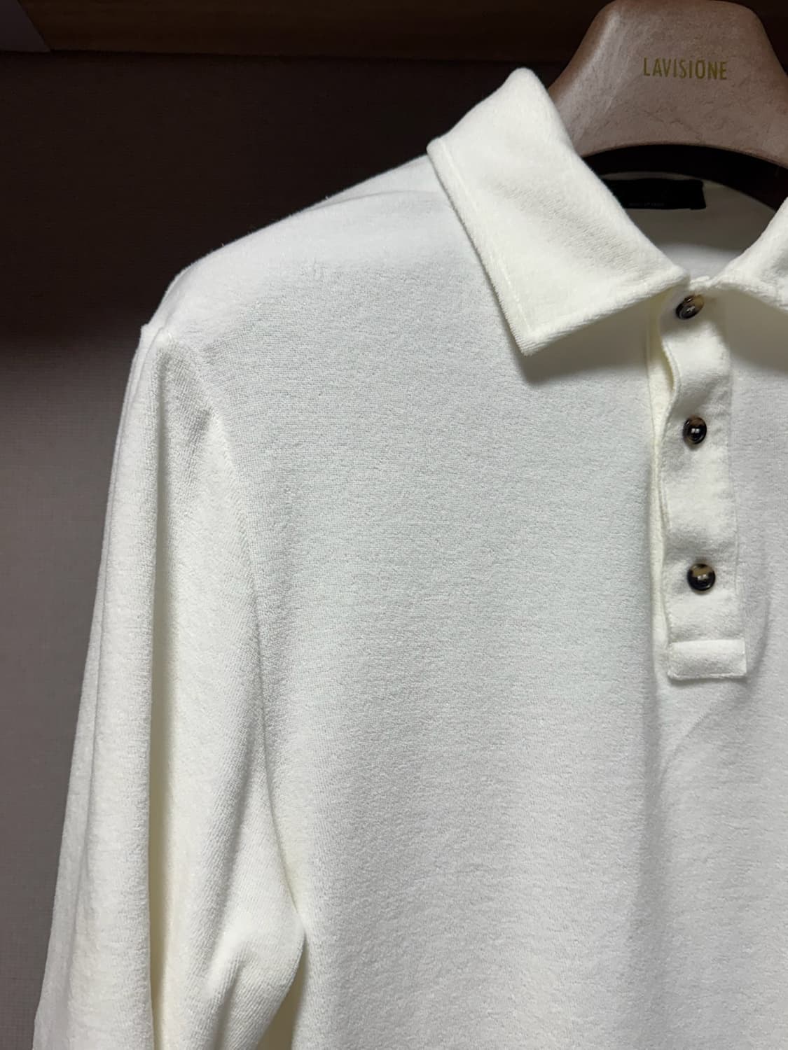 로로피아나 코튼 실크 벨루어 카라티셔츠 화이트 L 상품이미지3