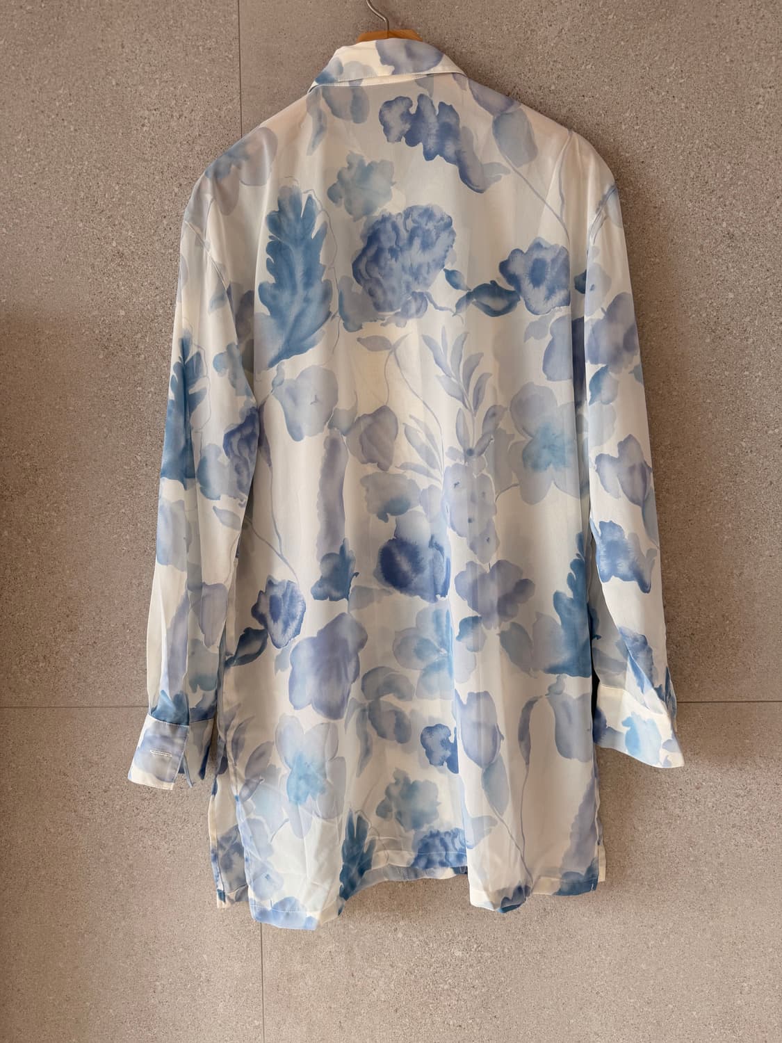 일본제 시스루 꽃무늬 긴팔 블라우스 블루 화이트 상품이미지2