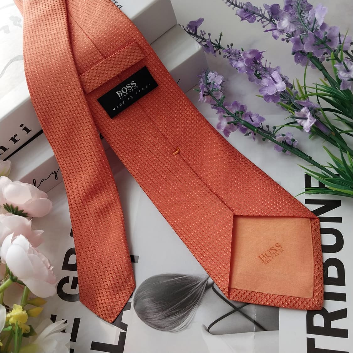 휴고보스 실크 오렌지 텍스처 슬림 넥타이 7.9cm A+등급 K1269
 상품이미지5