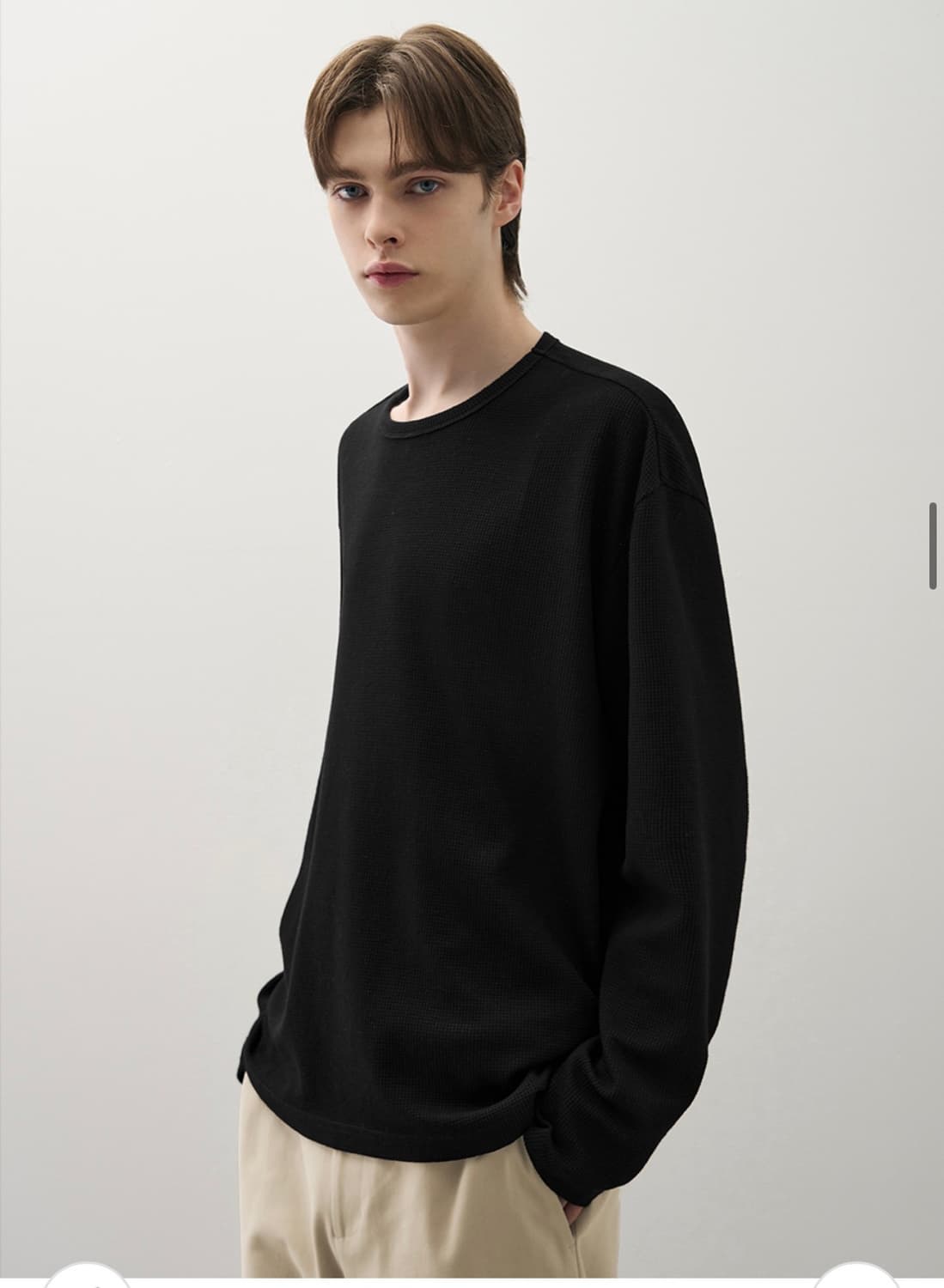 (새상품)(XL) 드로우핏 와플 라운드 롱슬리브 티셔츠 [BLACK]판매 상품이미지5