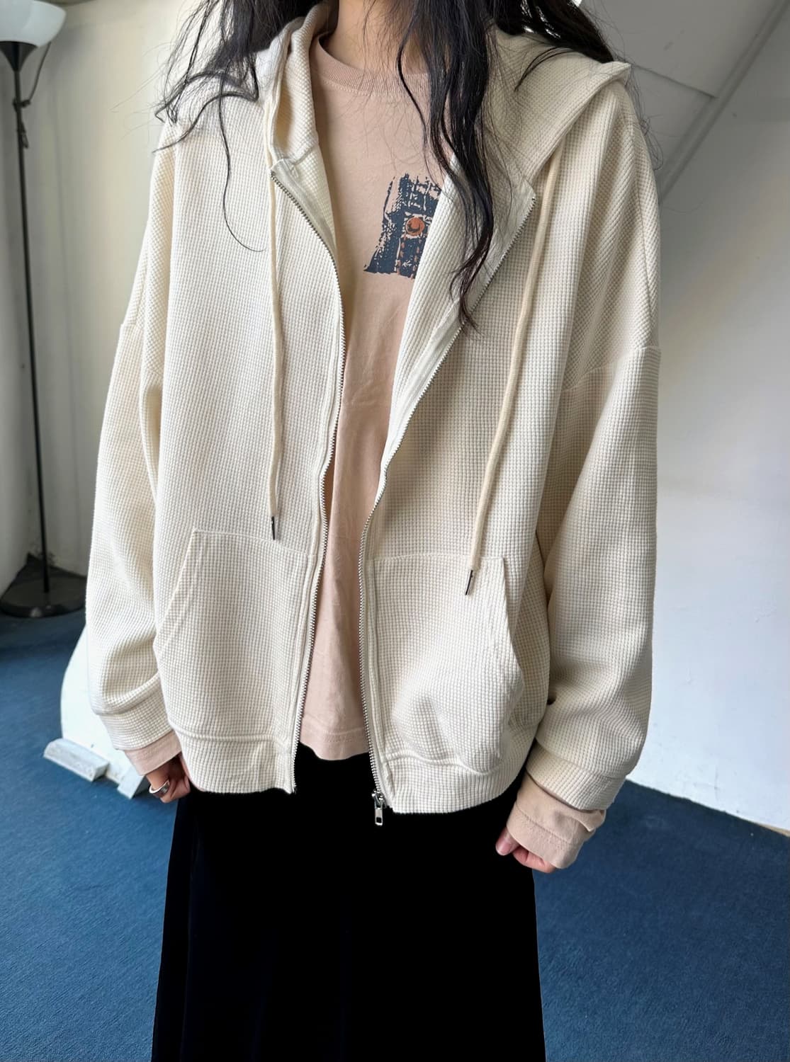 High gauge waffle knitted hood zip parka 상품이미지7