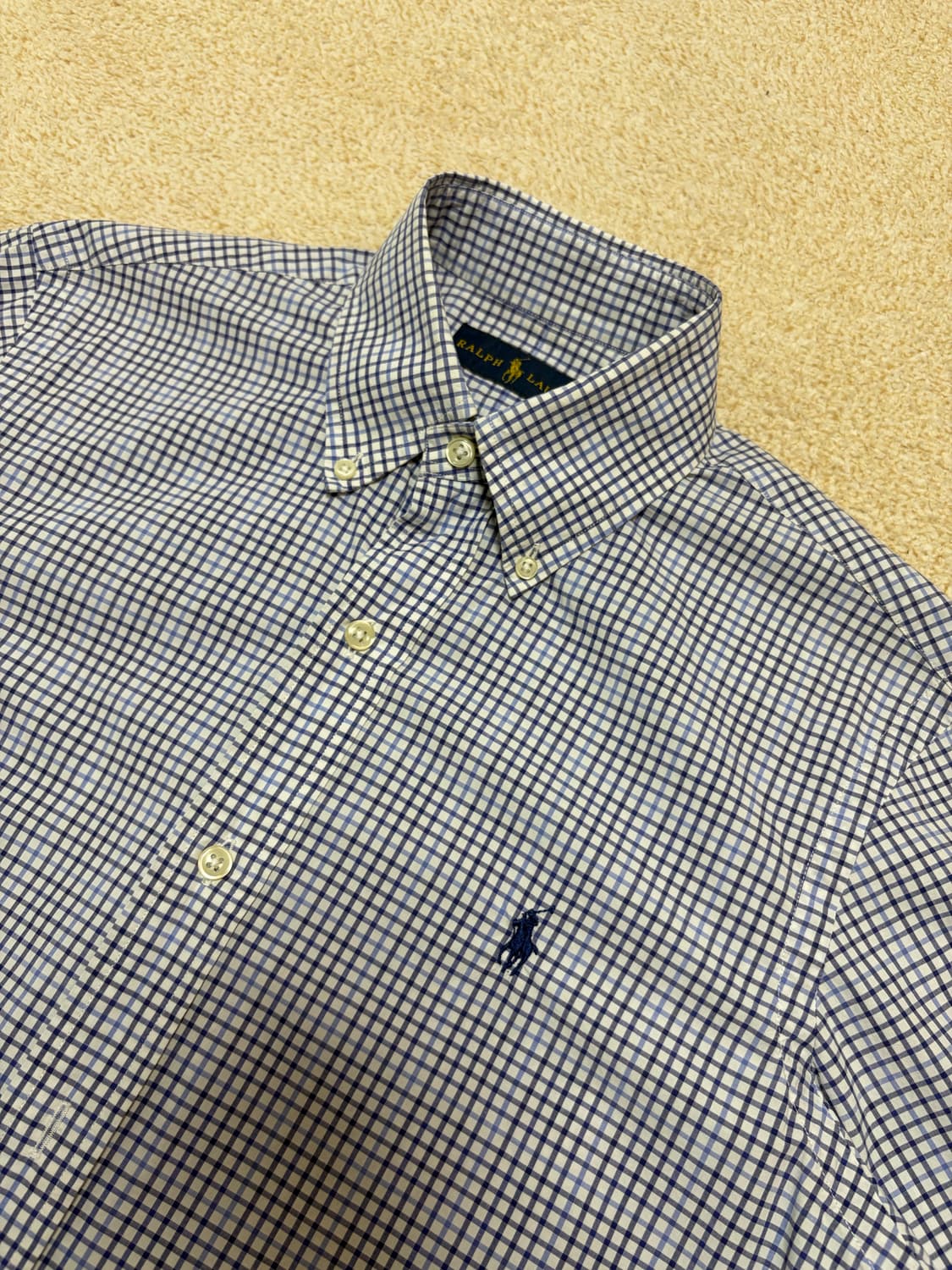 XS, 남여공용) 폴로 랄프로렌 반팔 체크 셔츠 블루 상품이미지3