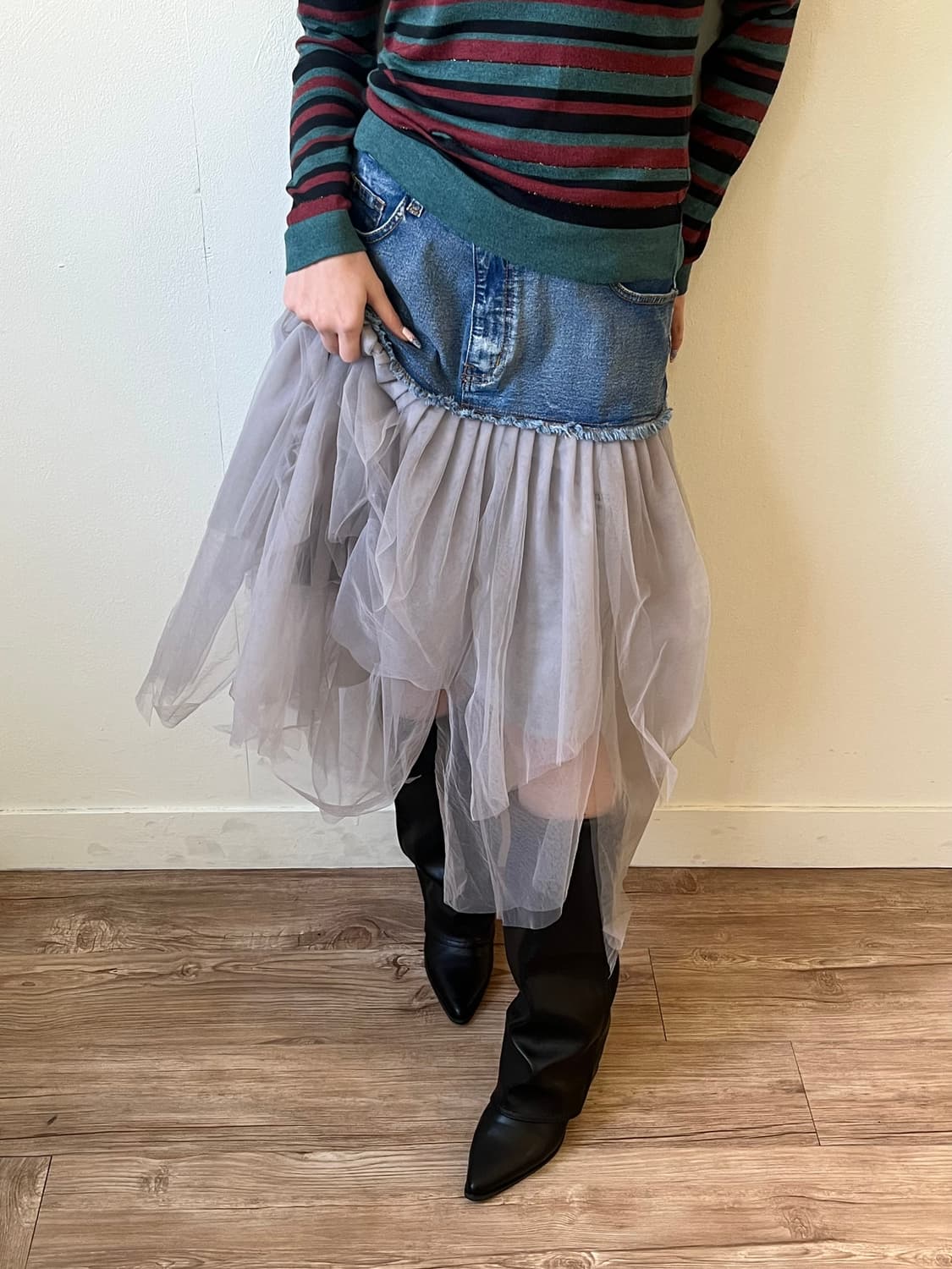 SHEIN 데님 튤 스커트 상품이미지5