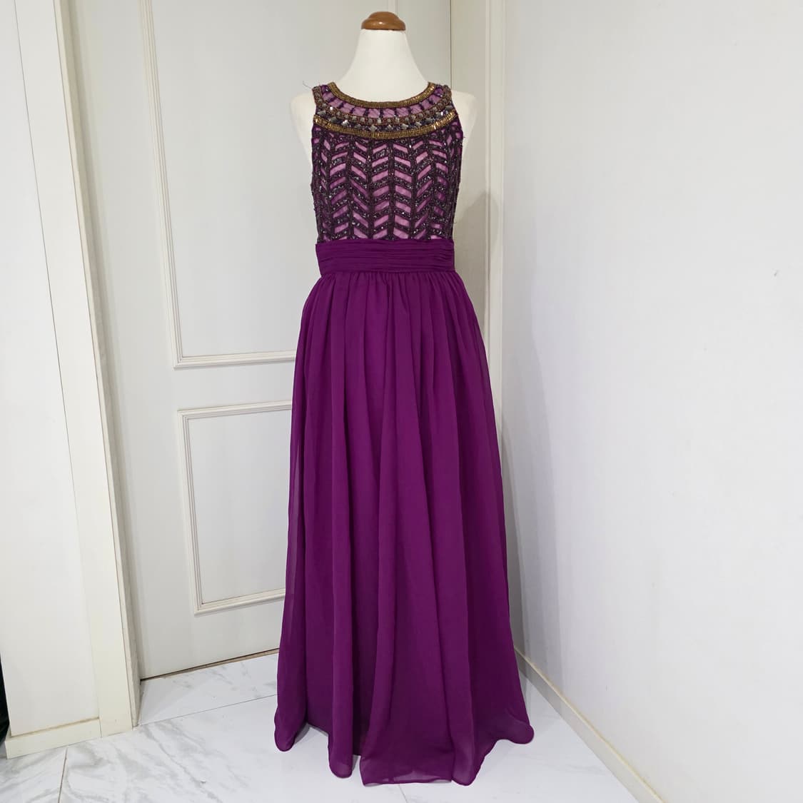 유럽빈티지)퍼플 파티댄스복st 샤 쉬폰 맥시 스팽클 롱드레스 상품이미지3