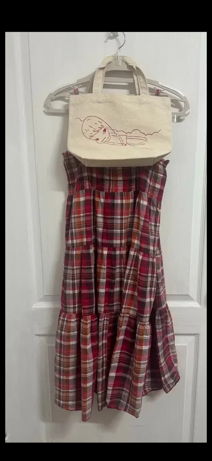 모리걸 체크 원피스 & 요시토모 나라 미니 에코백 세트 상품이미지1