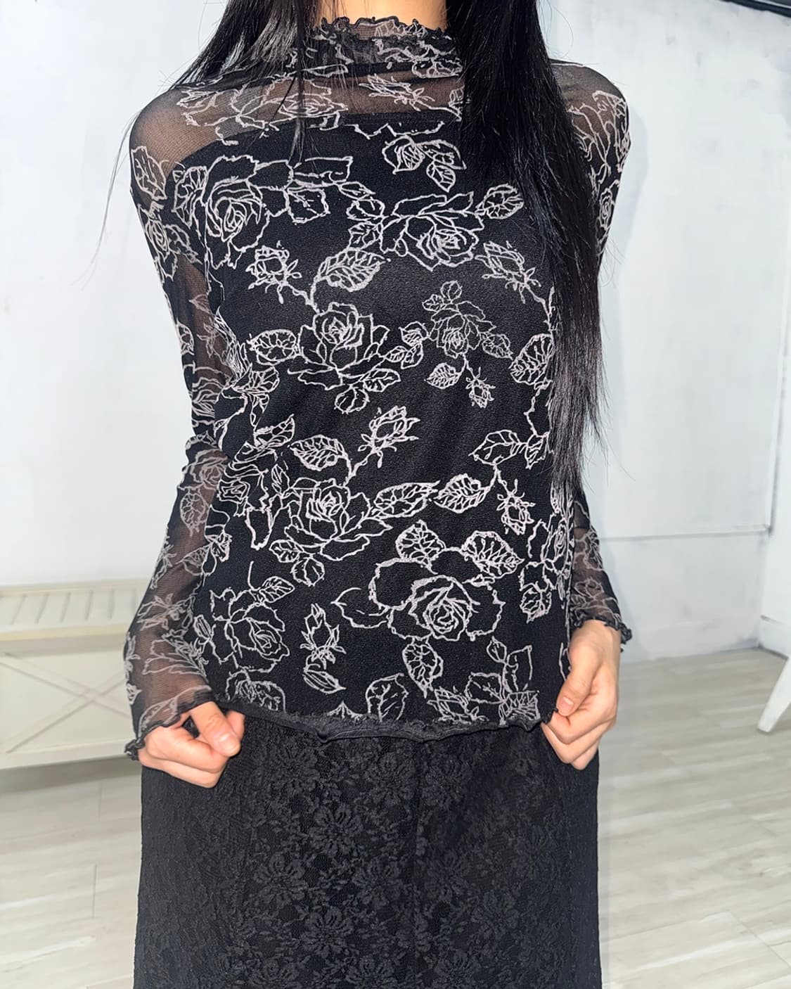 Black Oriental Mesh Top 상품이미지2
