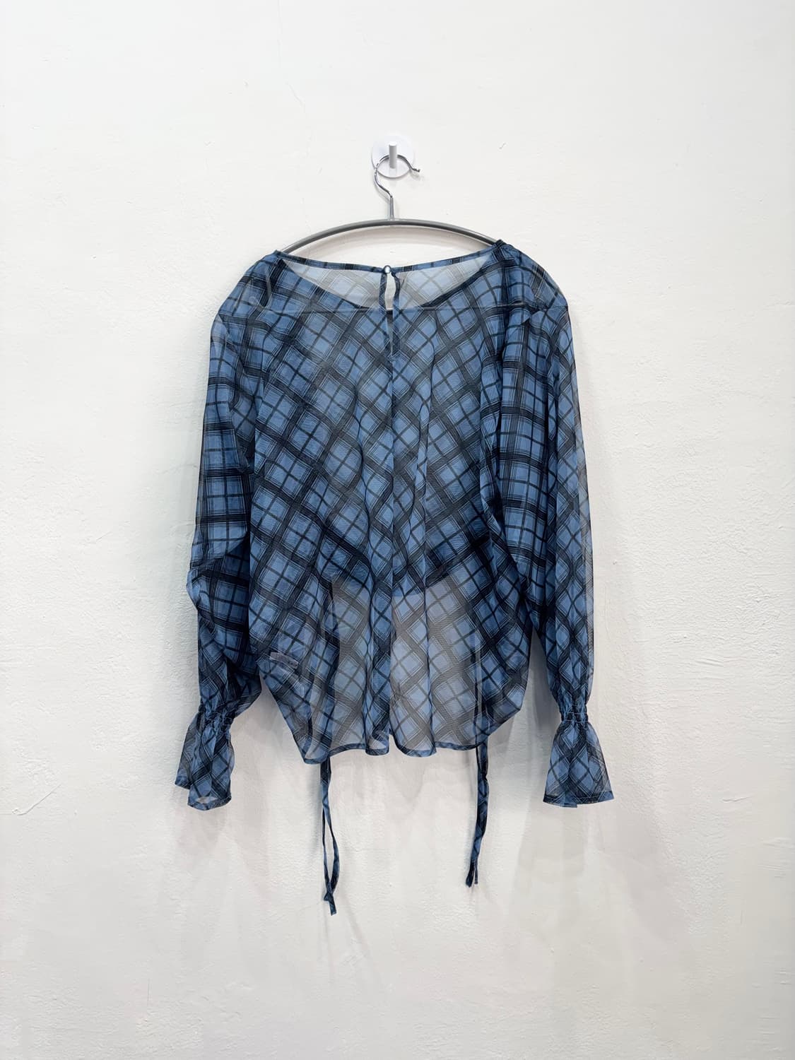 빈티지 시스루 체크 블라우스 상품이미지3