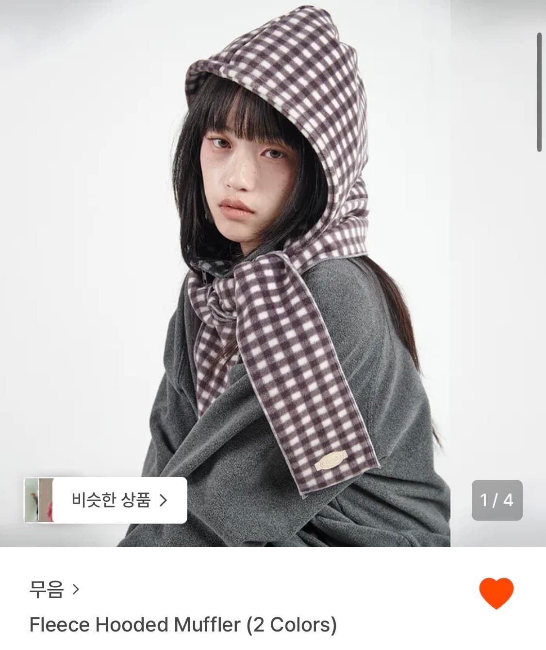 (삽니다)무음 브라운 체크 후드 머플러 상품이미지1