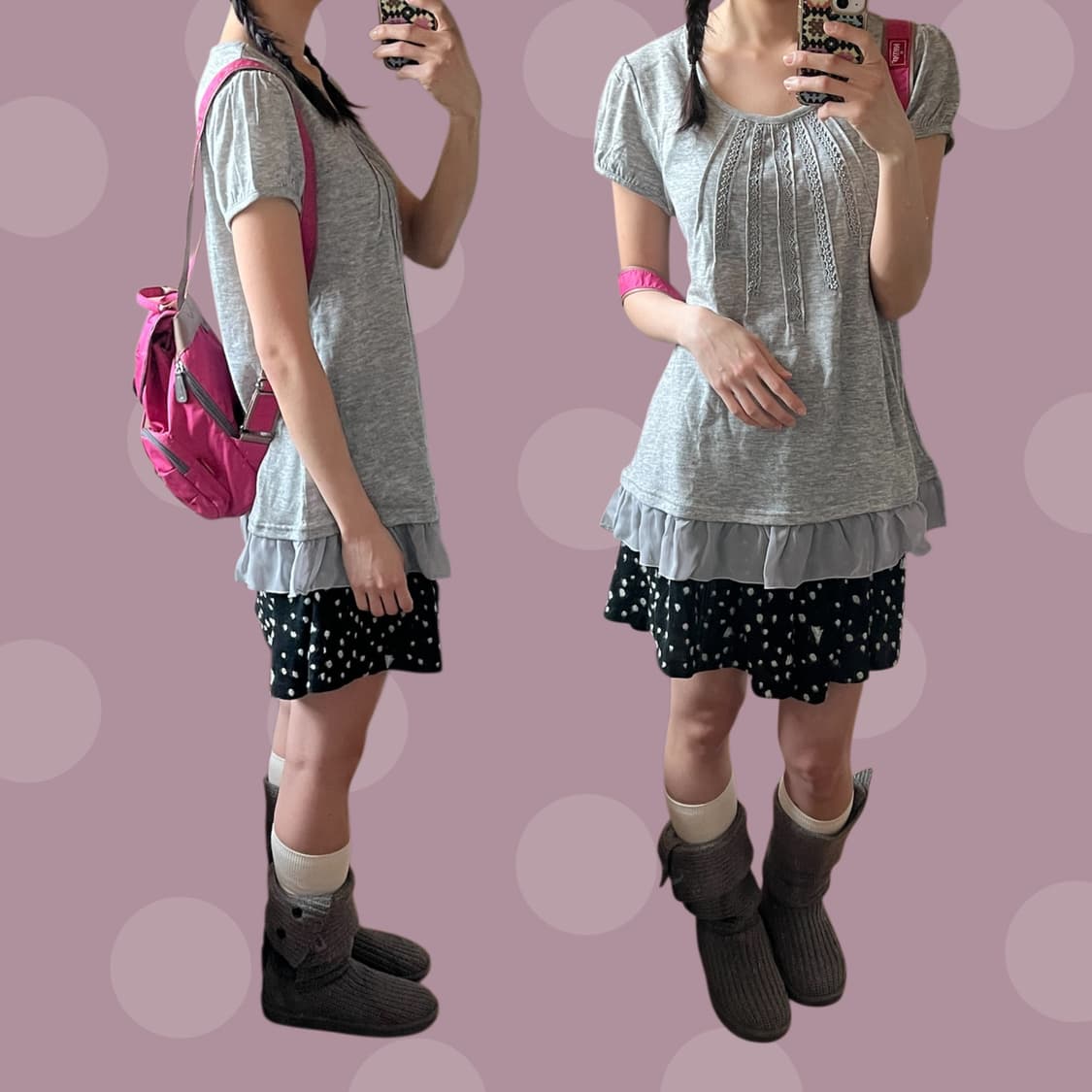 그레이 퍼프소매 레이스 디테일 프릴 블라우스 상품이미지2