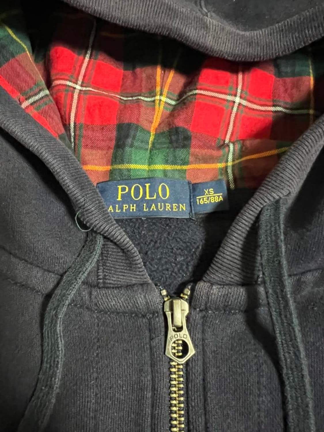 폴로 랄프 로렌 빅포니 레드 자수 체크 안감 투웨이 후드집업 네이비 상품이미지3