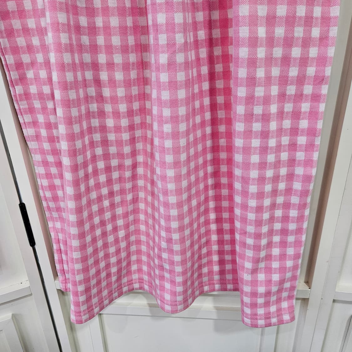 핑크 깅엄 배색 원피스 상품이미지3