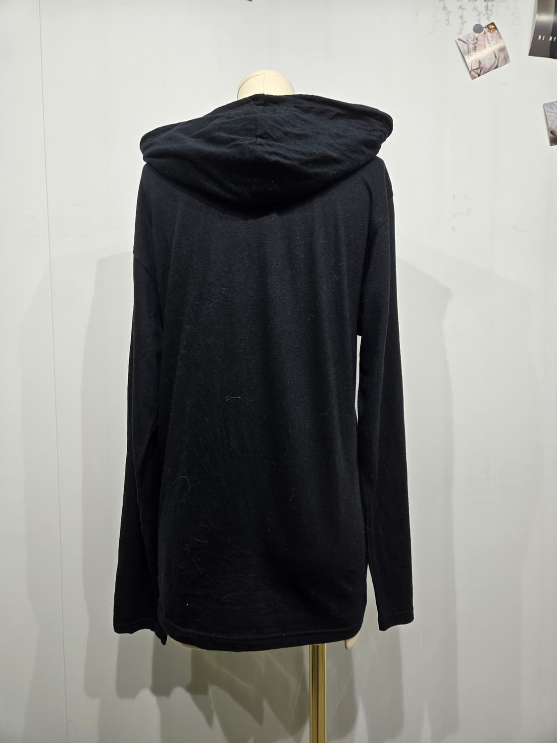 고무 블랙 브이넥 후드 긴팔 티셔츠 요지 야마모토 상품이미지2