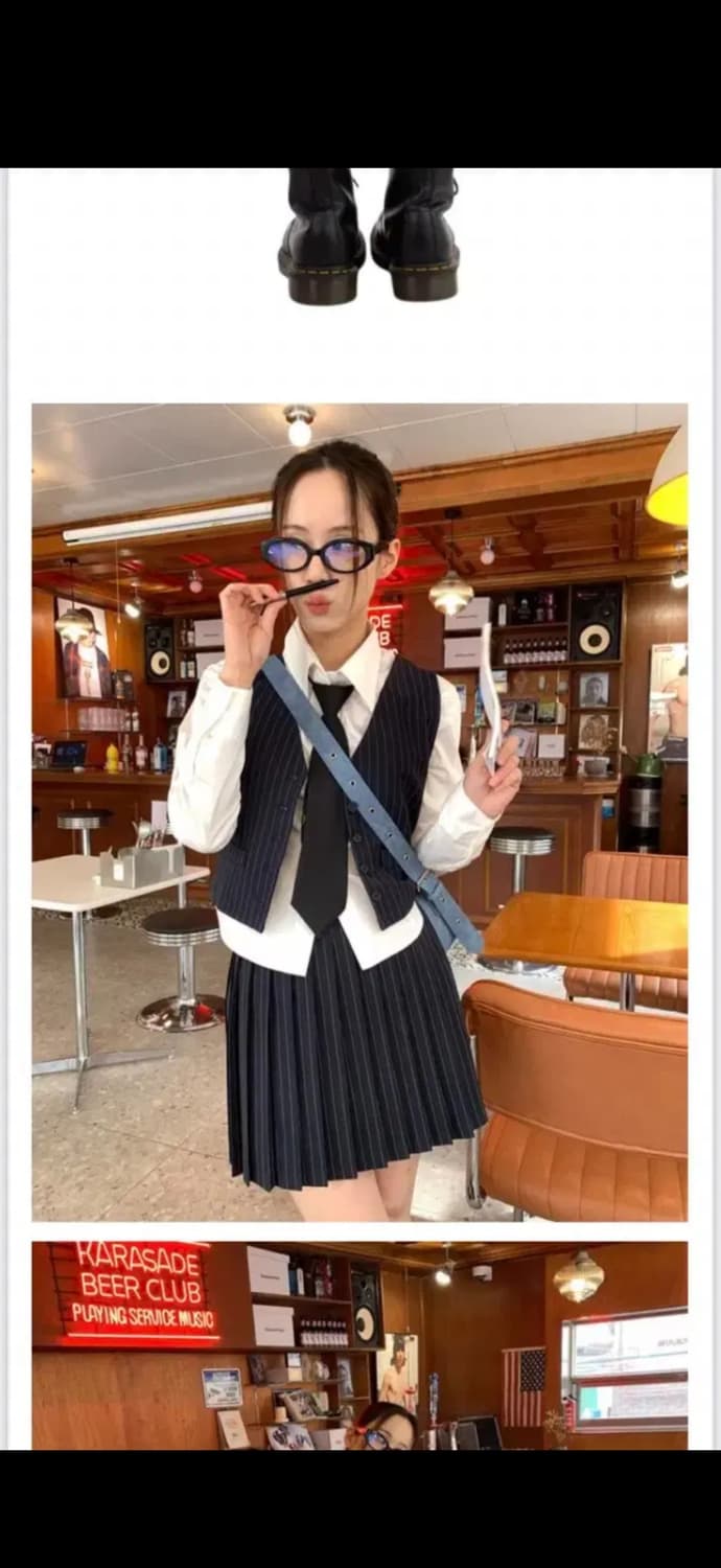 릿킴 매니쉬 스트라이프 셋업 (베스트 + 스커트) 네이비 상품이미지5