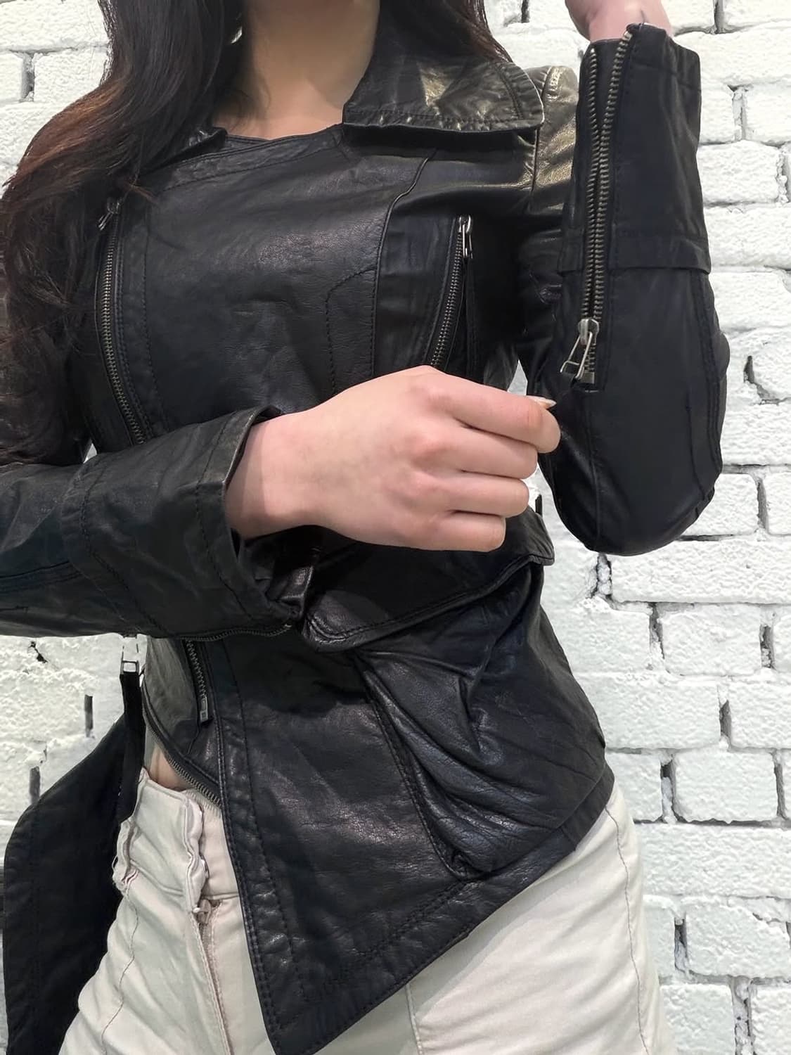 Asymmetric Zip Leather Rider Jacket 상품이미지6