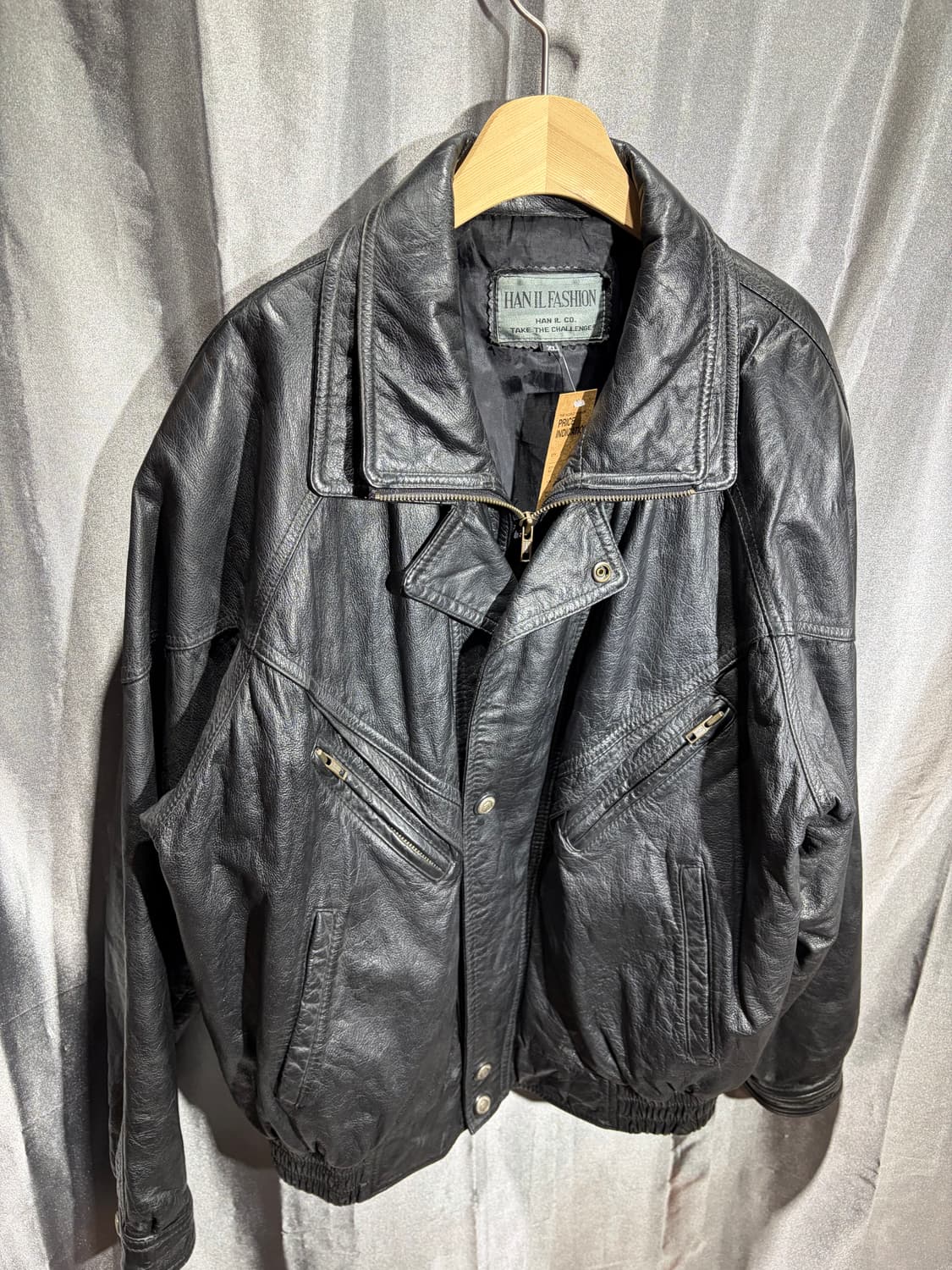 XL 레이어링 카라 사선 포켓 카우레더 자켓 상품이미지6