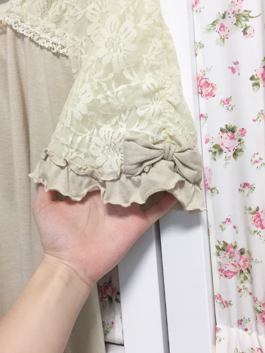 빈티지 엑시즈팜 레이스 리본 반팔 상품이미지4