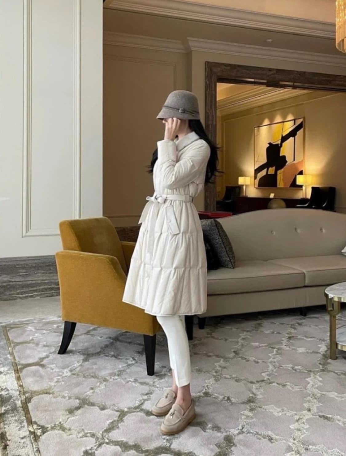 새상품) 수입 리얼밍크 카라 램스킨 트리밍 다운 롱 패딩 코트 F 상품이미지10