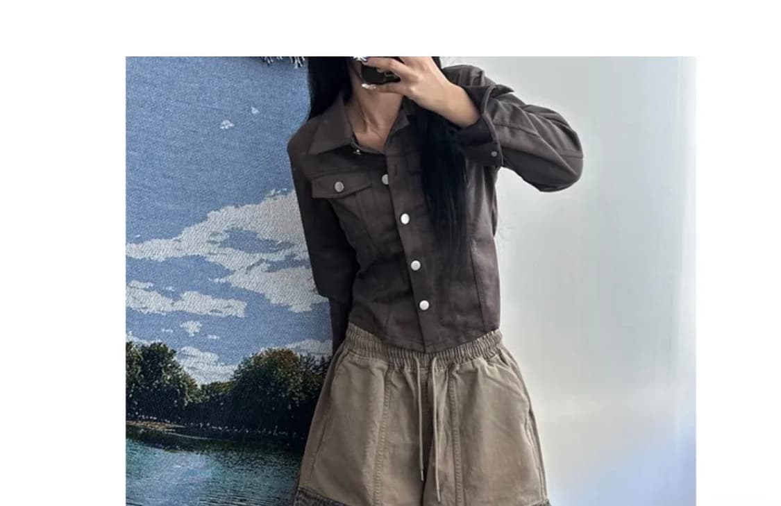 스웨이드 y2k 카라 스냅셔츠 상품이미지2