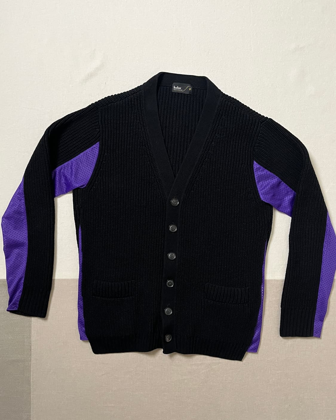 Kolor 메쉬패널 코튼 가디건 20aw 컬러 도킹 가디건 상품이미지1