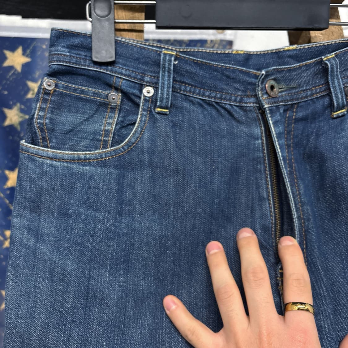 90s 폴로진스 브릭스톤 루즈핏 중청 데님팬츠 가죽탭 N586 상품이미지5