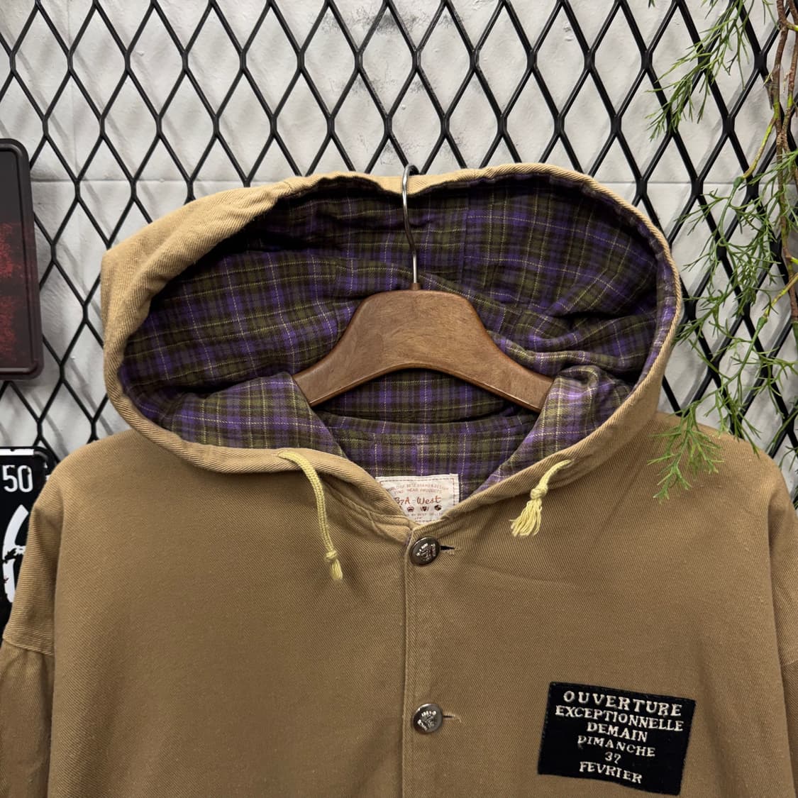 00s JPN VINTAGE 후드 워크자켓 전면 레터링 포인트 베이지 상품이미지3