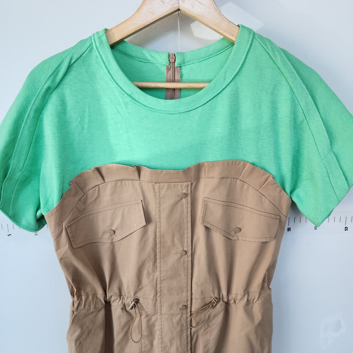 cc콜렉트 배색 카키 그린 반팔 원피스 상품이미지2
