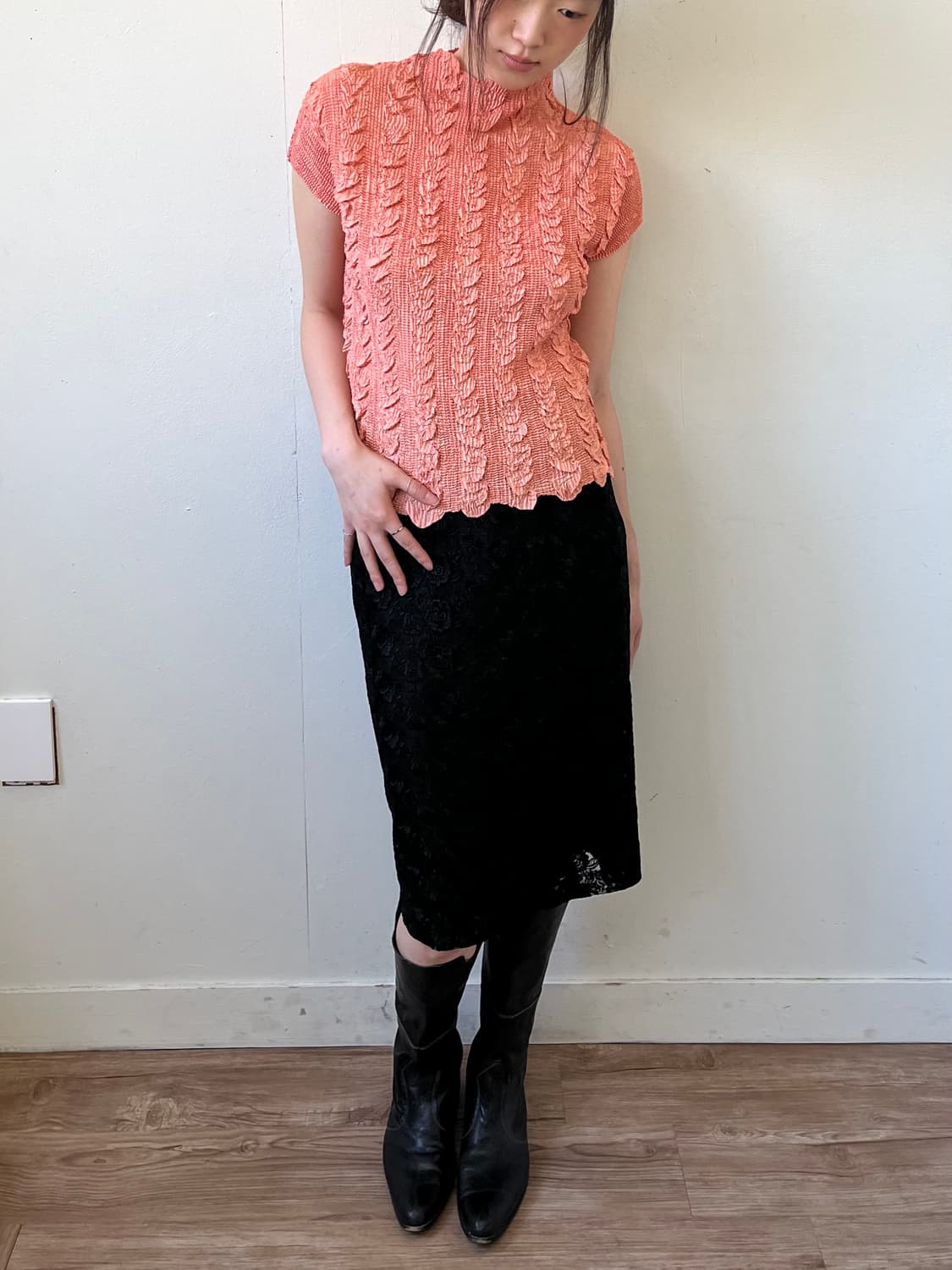 Jurei 플라워 블랙 미디스커트 상품이미지5