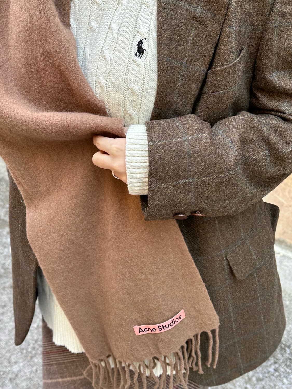 킨록앤더슨 자켓 폴로 케이블 니트 체크 미디 스커트 코디세트 상품이미지5