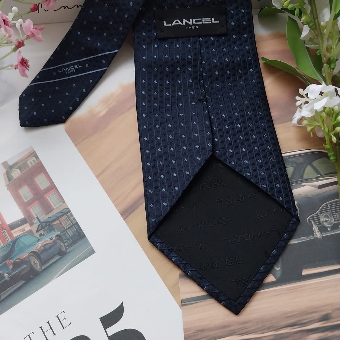란셀 실크 네이비 마이크로 패턴 넥타이 9.4cm A+등급 K1677 상품이미지9