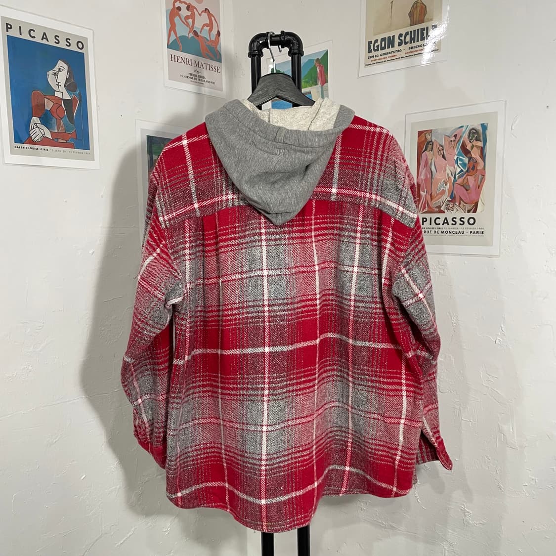 오버사이즈 체크 후드 자켓 상품이미지3