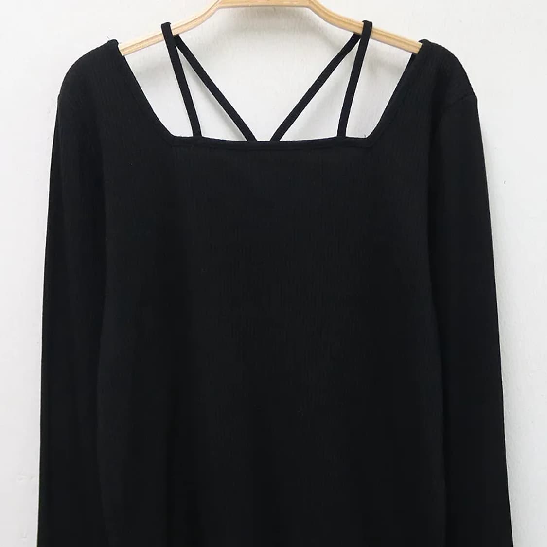 넥 스트랩 포인트 골지 티셔츠 62389 상품이미지3