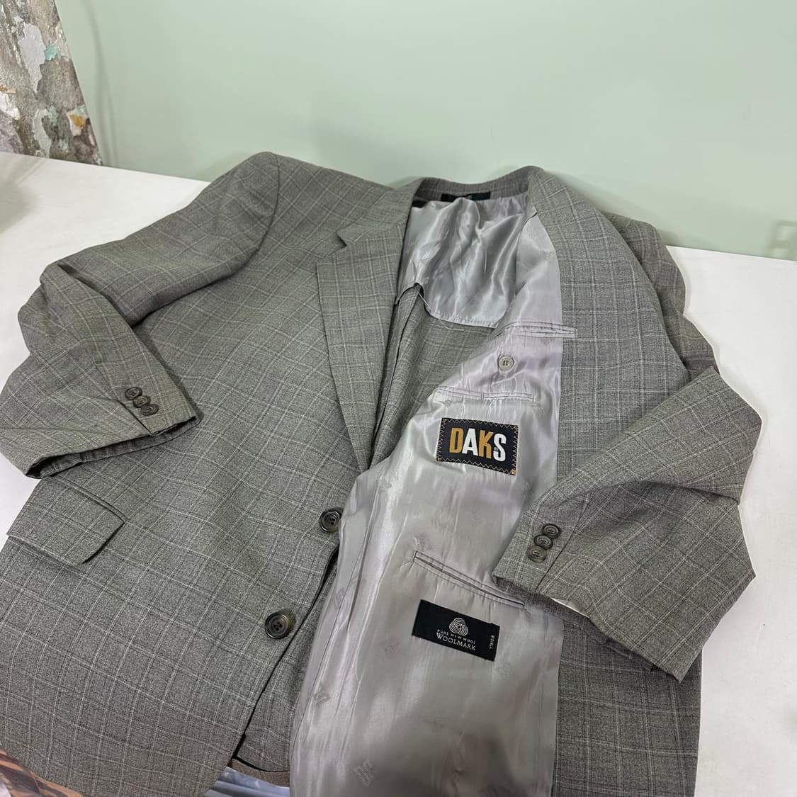 95-100 닥스 모100% 그레이 체크 싱글 블레이져 상품이미지2