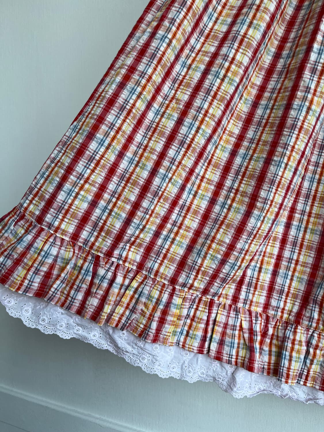 레드 체크 프릴 롱 스커트 상품이미지3