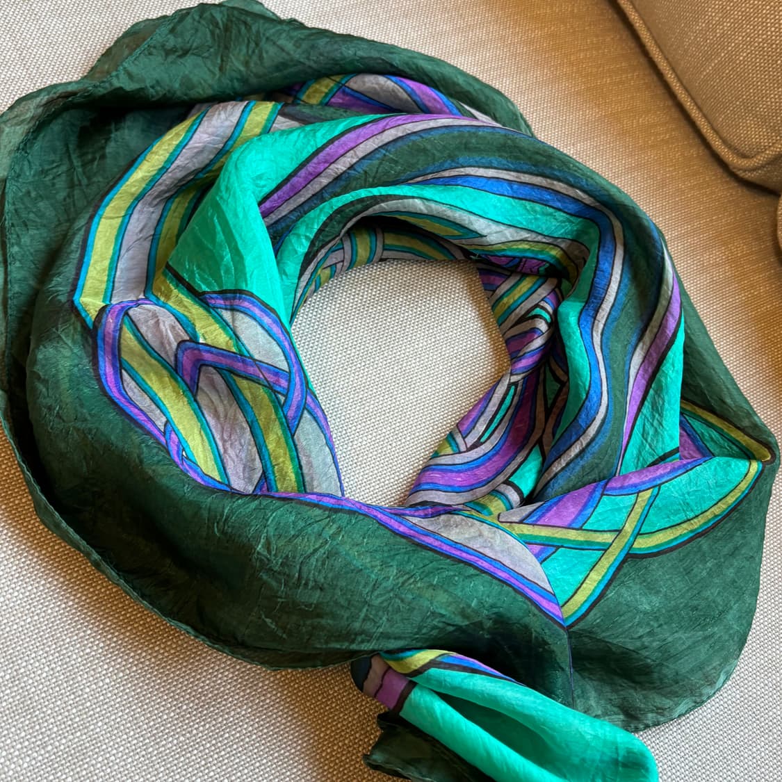 빈치지 패턴 실크 스카프 그린 상품이미지2