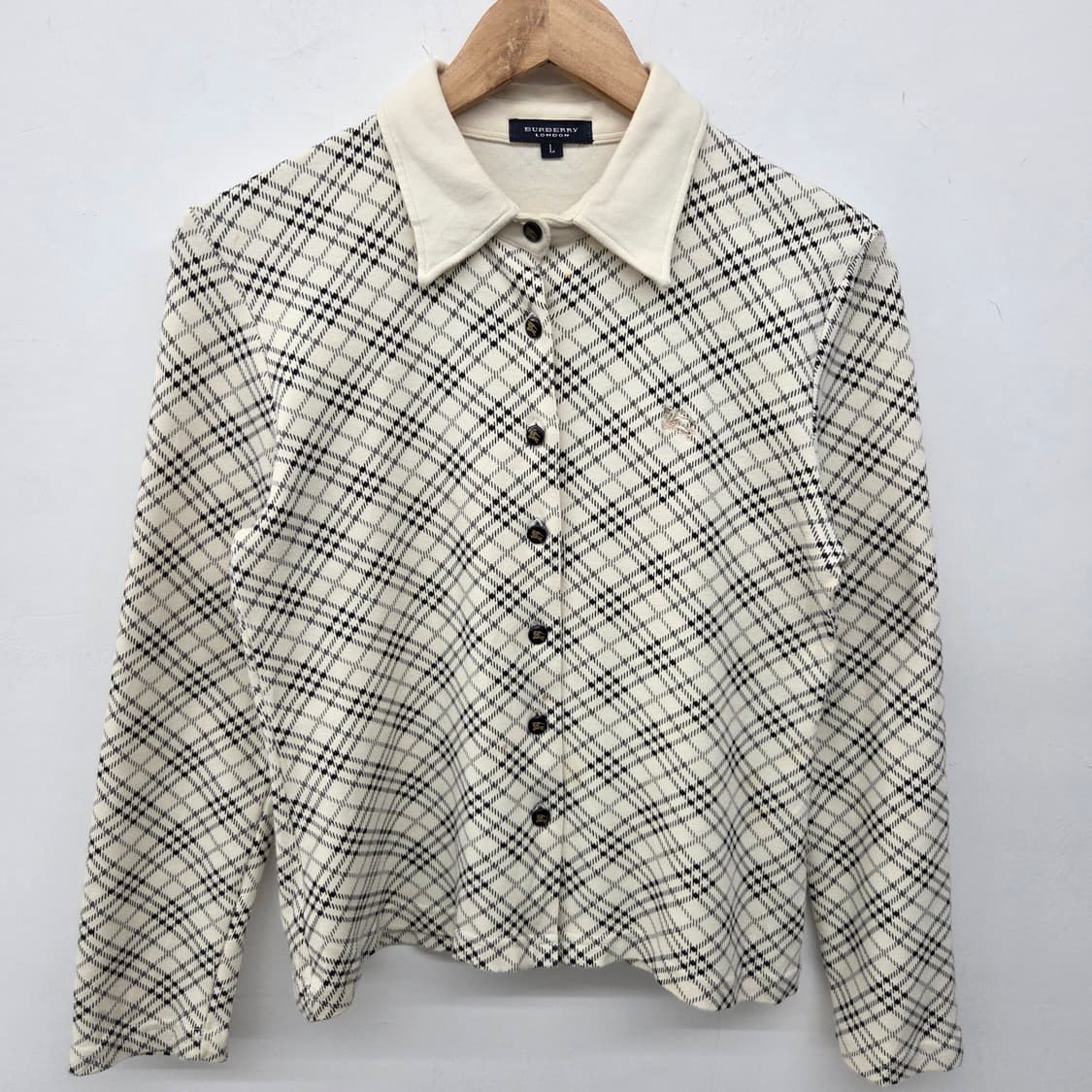 버버리 깅엄체크 긴팔 버튼 니트가디건 셔츠 여L 상품이미지2