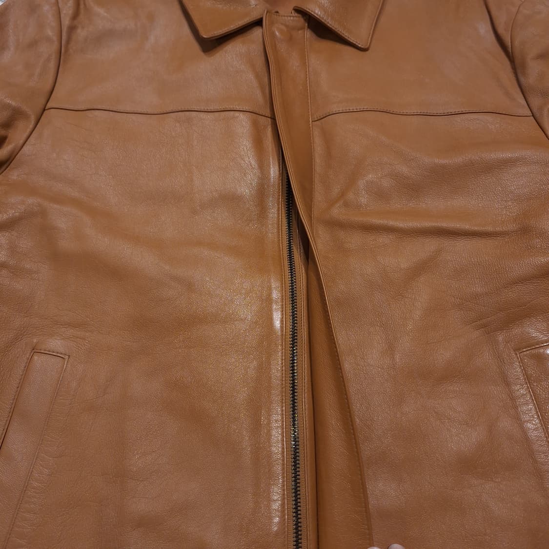 빈티지 카멜 브라운 카라넥 아메카지 양가죽 램스킨 레더자켓 가죽자켓 상품이미지7