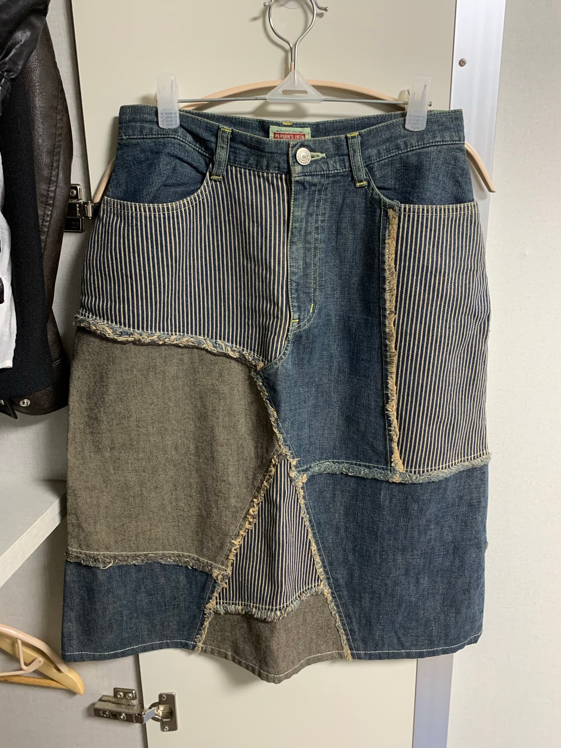 빈티지 데님 패치 미디 스커트 상품이미지1