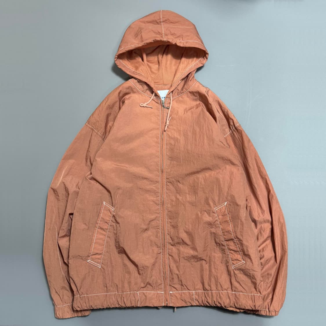 빔즈(BEAMS) 인디핑크컬러 나일론 드로우코드 후드 윈드브레이커 상품이미지5