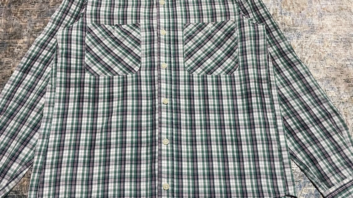 JPN 일본 빈티지 y2k 모리걸 아메카지 그린 체크 셔츠 포켓 남방 M 상품이미지7
